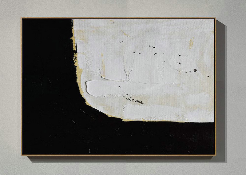 Extra Large Paintings,Horizontal Palette Knife Minimal Canvas Art Painting Black White Beige - Extra Large Wall Art